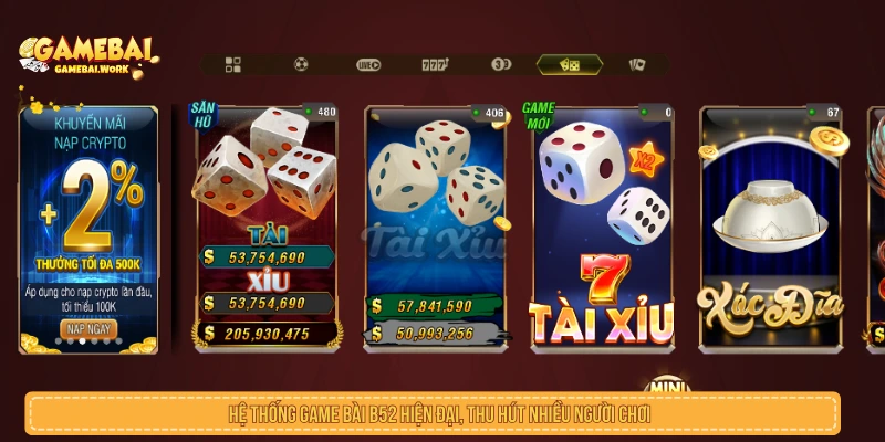 Hệ thống game bài B52 hiện đại, thu hút nhiều người chơi